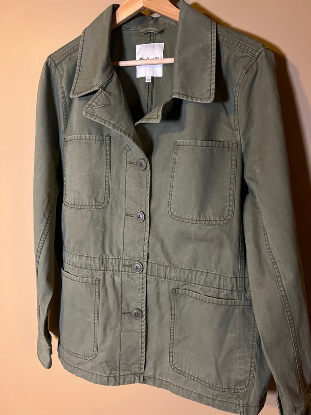 Madewell Distressed Olive Green Utility Field Jacket Blazer Womens size XL - Picture 2 of 16